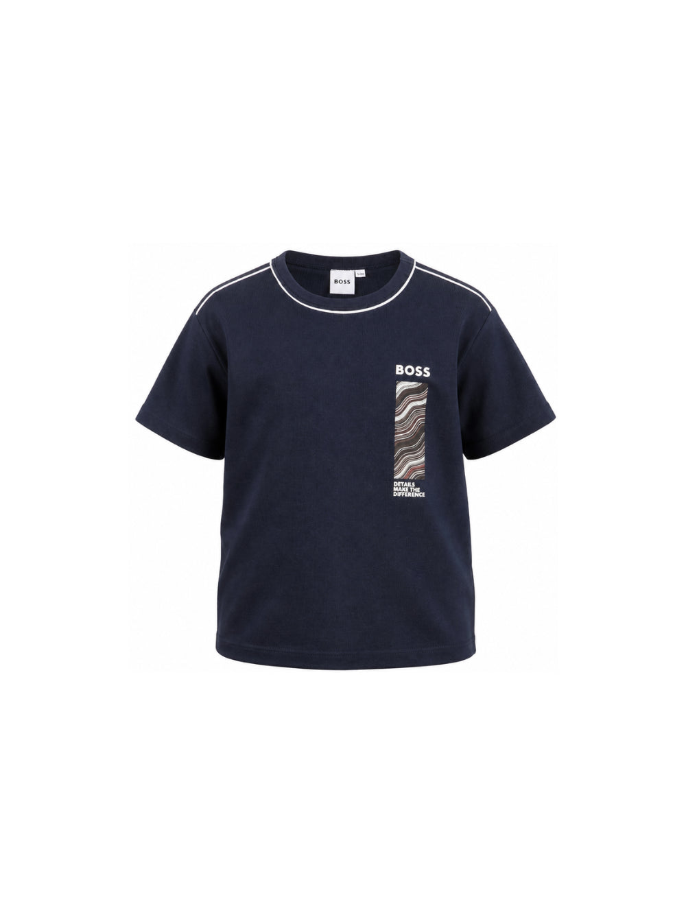 T-shirt per bambino Boss Kids blu con logo sul davanti J53413 849 BOSS KIDS 