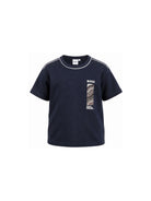 T-shirt per bambino Boss Kids blu con logo sul davanti J53413 849 BOSS KIDS 