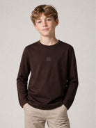 T-shirt per bambino Boss Kids marrone con stampa grafica sul retro J53415 343 BOSS KIDS 