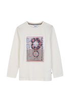 T-shirt per bambino Boss Kids bianca con stampa grafica sul davanti J53418 120 BOSS KIDS 