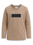 T-shirt per bambino Boss Kids marrone con logo sul davanti J53420 269 BOSS KIDS 