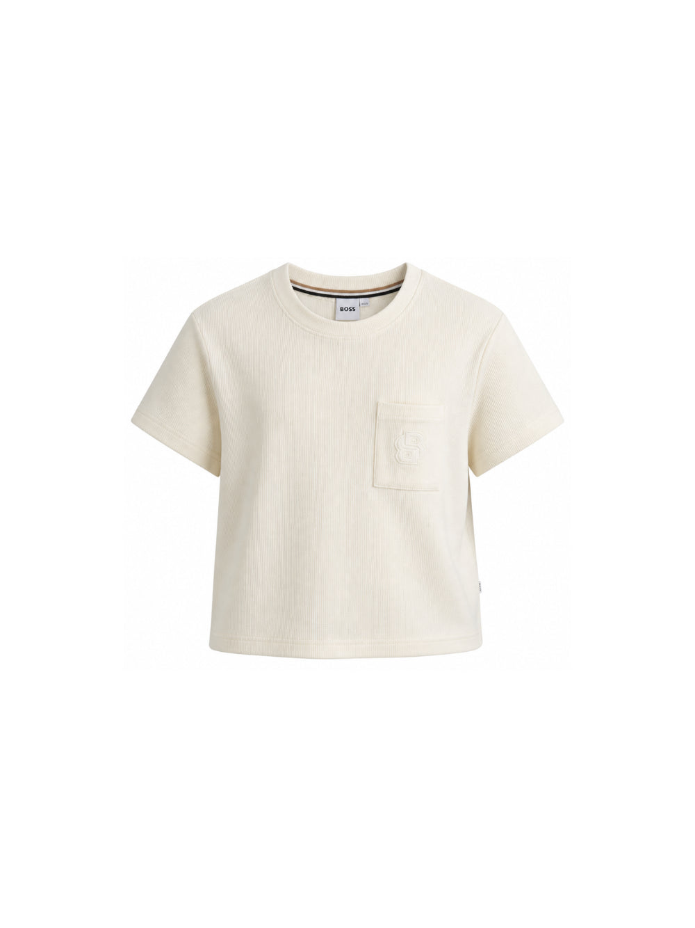 T-shirt per bambino Boss Kids bianco con lavorazione a nido d'ape J53421 120 BOSS KIDS 