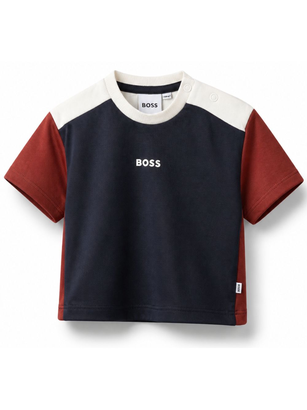 T-shirt per neonato Boss Kids blu con design color-block J53483 849 BOSS KIDS 