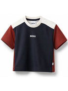 T-shirt per neonato Boss Kids blu con design color-block J53483 849 BOSS KIDS 