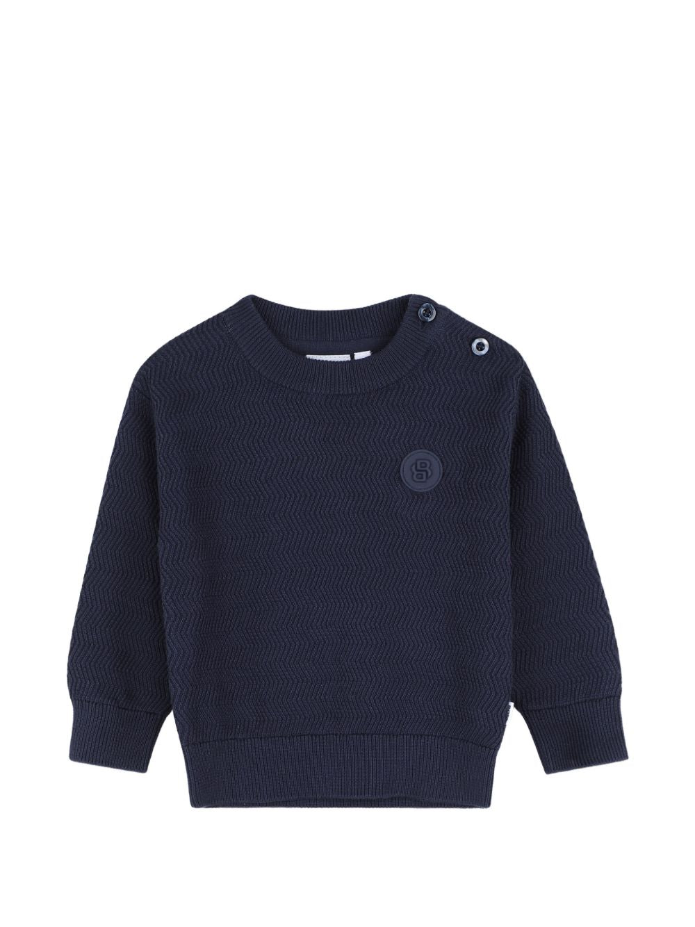 Maglione per neonato Boss Kids blu con logo sul davanti J53486 849 BOSS KIDS 