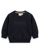 Maglione per neonato Boss Kids blu con logo ricamato sul davanti J53488 849 BOSS KIDS 