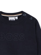 Maglione per neonato Boss Kids blu con logo ricamato sul davanti J53488 849 BOSS KIDS 