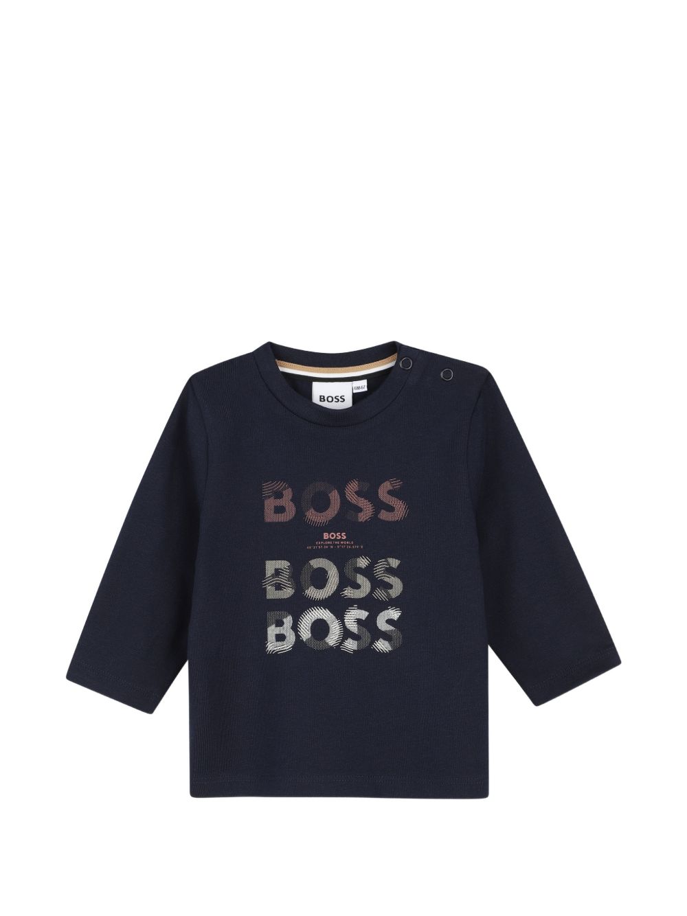 T-shirt per neonato Boss Kids blu con logo sul davanti J53497 849 BOSS KIDS 