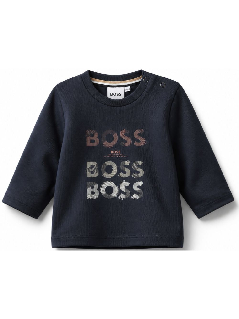 T-shirt per neonato Boss Kids blu con logo sul davanti J53497 849 BOSS KIDS 
