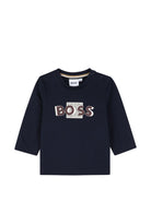 T-shirt per neonato Boss Kids blu con stampa logo sul davanti J53498 849 BOSS KIDS 
