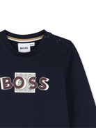 T-shirt per neonato Boss Kids blu con stampa logo sul davanti J53498 849 BOSS KIDS 