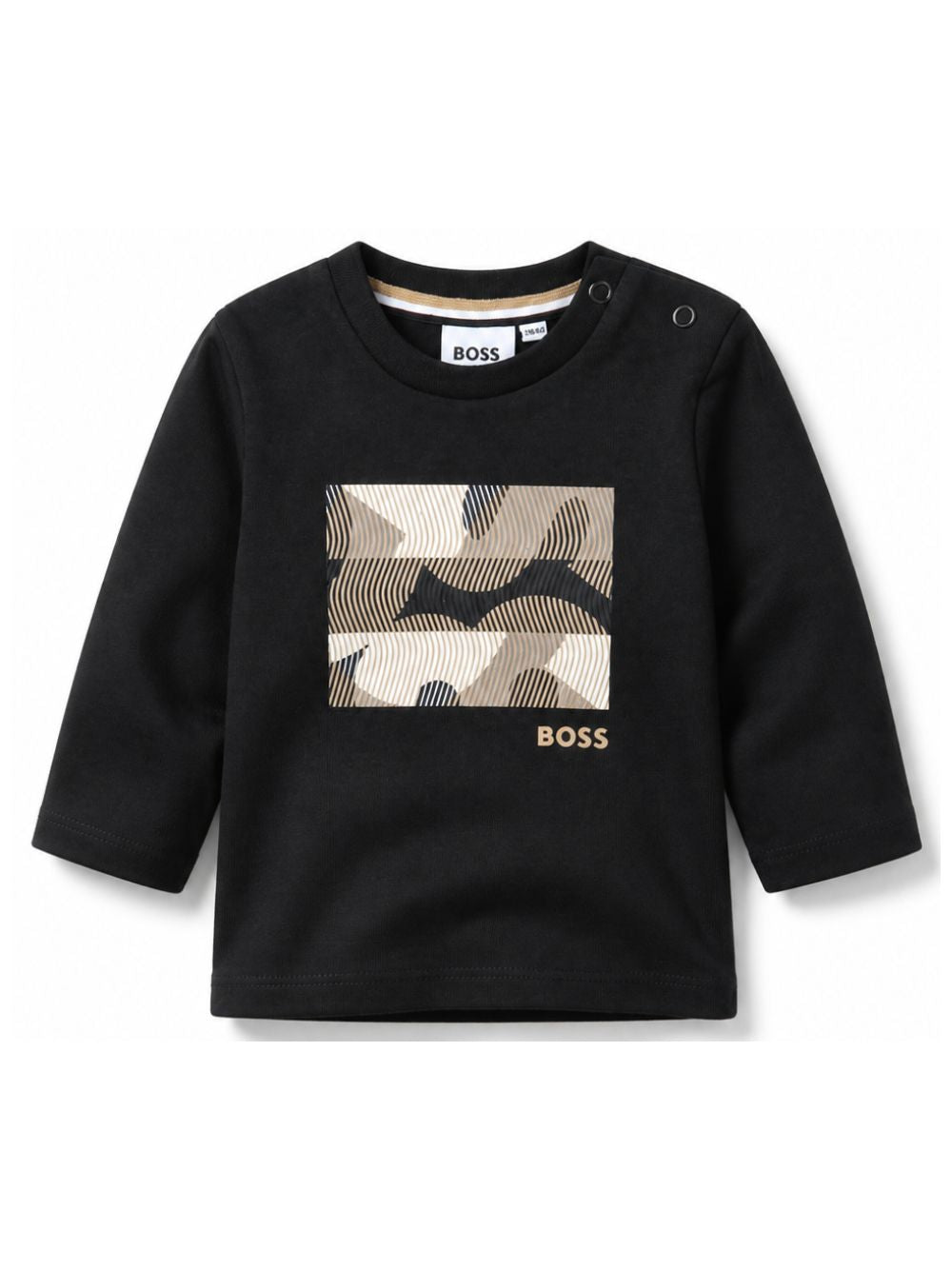 T-shirt per neonato Boss Kids nera con logo sul davanti J53502 09B BOSS KIDS 