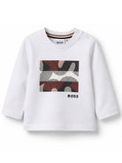 T-shirt per neonato Boss Kids bianca con logo sul davanti J53502 10P BOSS KIDS 