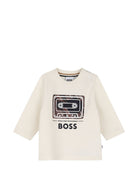 T-shirt per neonato Boss Kids bianca con stampa Cassetta sul davanti J53503 120 BOSS KIDS 