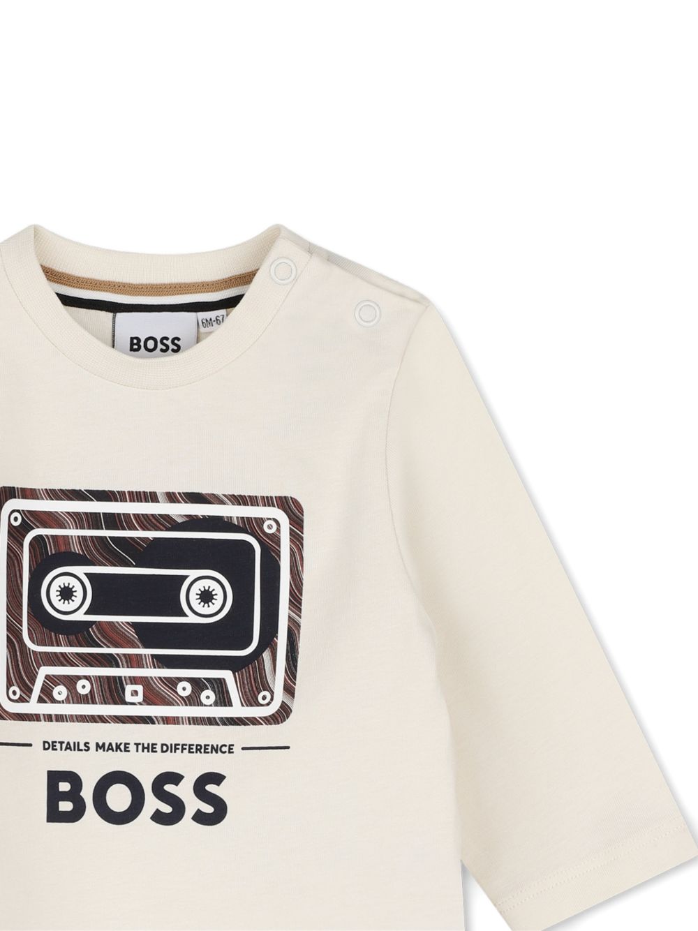 T-shirt per neonato Boss Kids bianca con stampa Cassetta sul davanti J53503 120 BOSS KIDS 