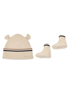 Set cappello e scarpine primi passi per neonato Boss Kids beige con lavorazione in maglia a coste J53577 269 BOSS KIDS 