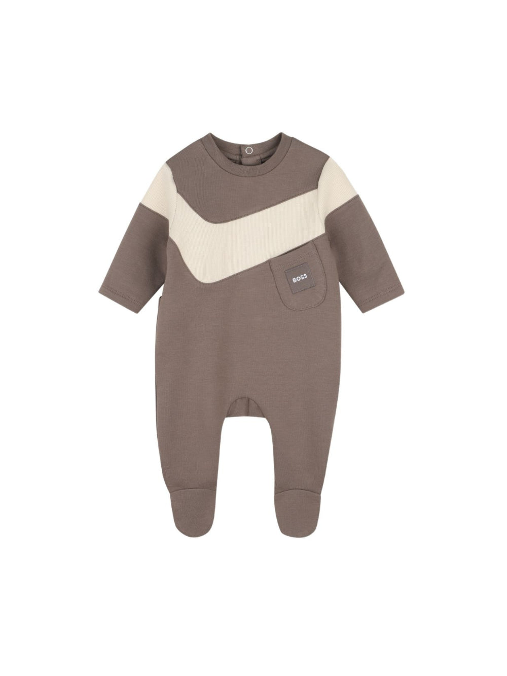 Tutina per neonato Boss Kids marrone con applicazione frontale con logo J53603 31D BOSS KIDS 