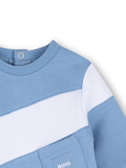 Tutina per neonato Boss Kids azzurra con applicazione frontale con logo J53603 81N BOSS KIDS 