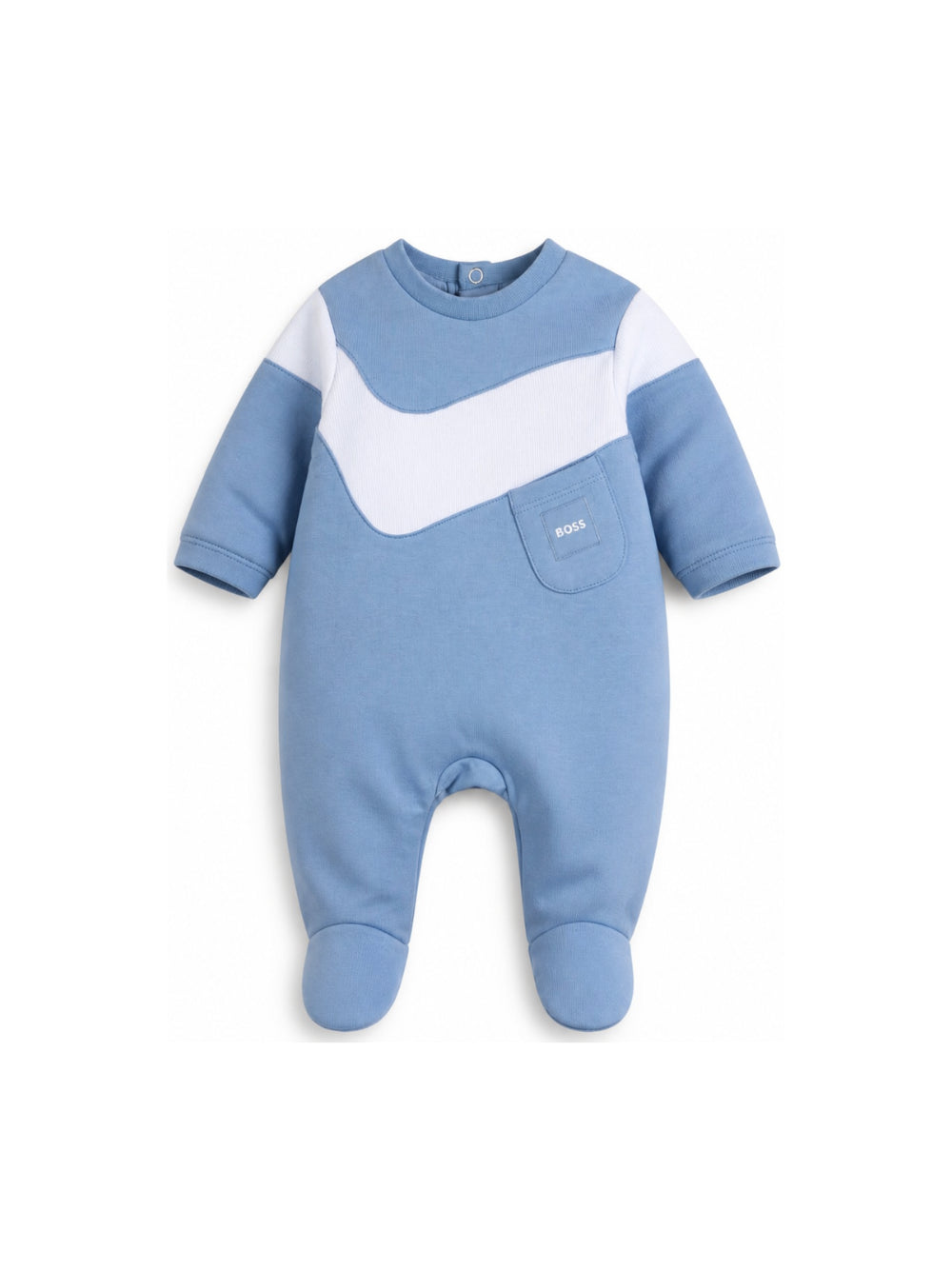 Tutina per neonato Boss Kids azzurra con applicazione frontale con logo J53603 81N BOSS KIDS 