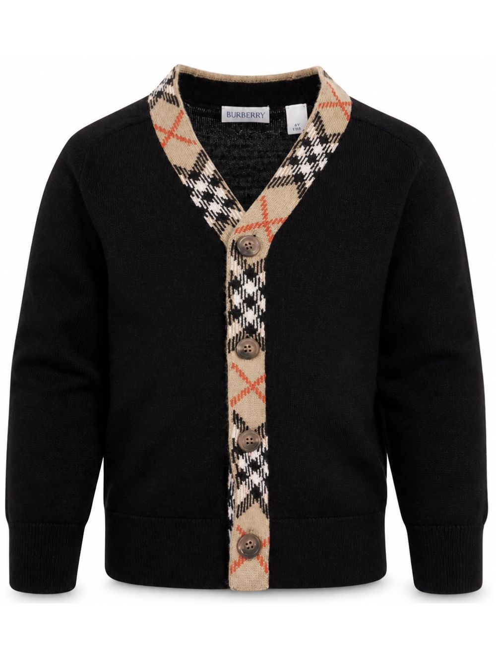 Cardigan per bambino Burberry kids nero con rifiniture a quadri 8117201 A1189 BURBERRY KIDS 