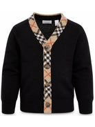 Cardigan per bambino Burberry kids nero con rifiniture a quadri 8117201 A1189 BURBERRY KIDS 