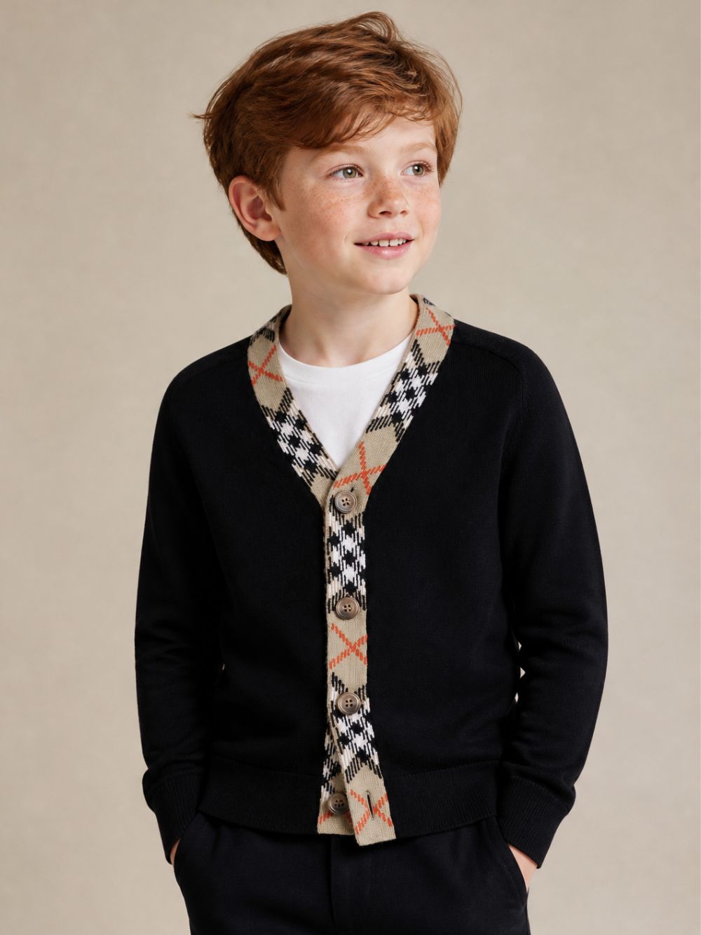 Cardigan per bambino Burberry kids nero con rifiniture a quadri 8117201 A1189 BURBERRY KIDS 