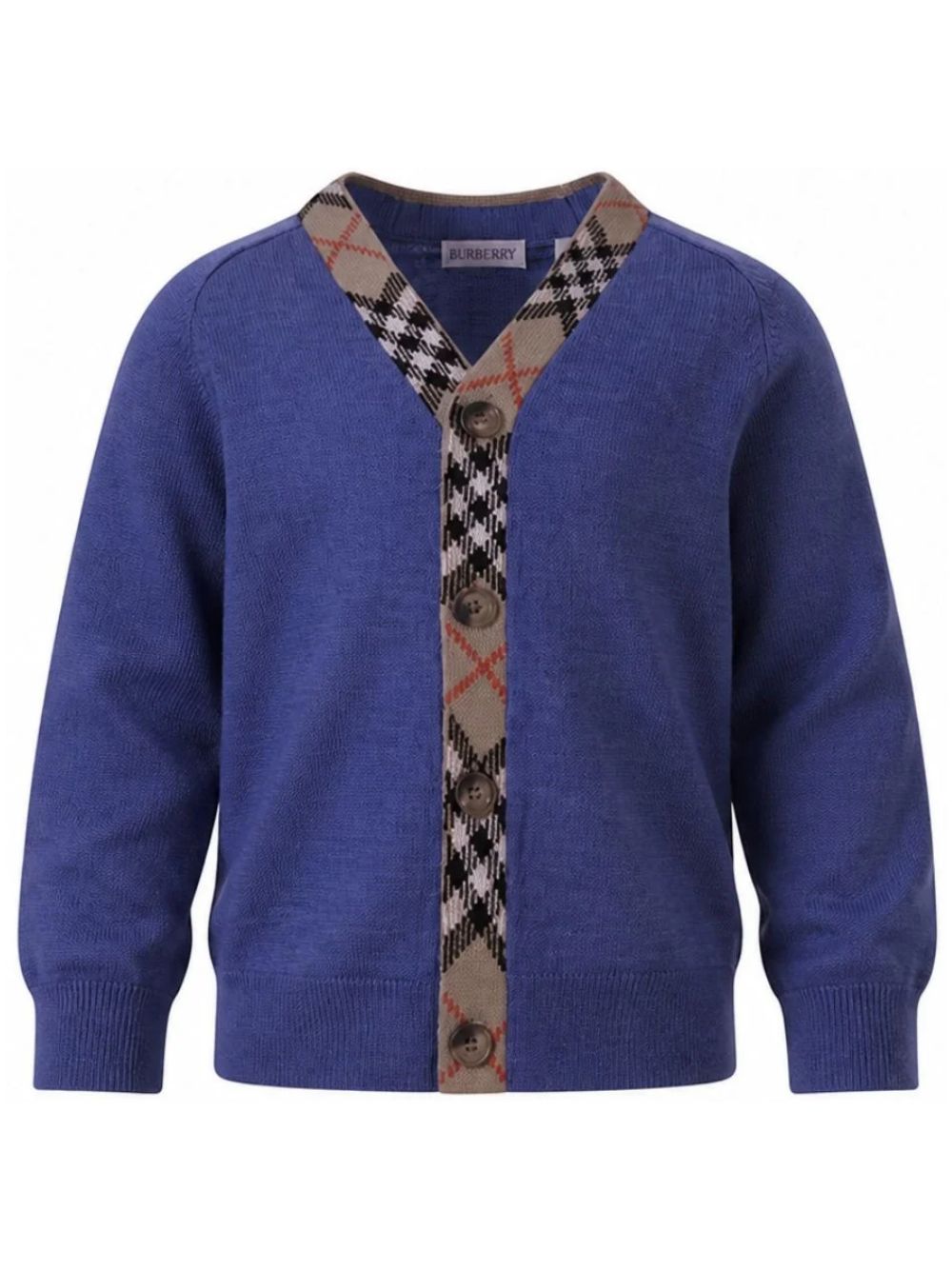 Cardigan per bambino Burberry Kids blu con bordo a quadri 8117637 C4145 BURBERRY KIDS 
