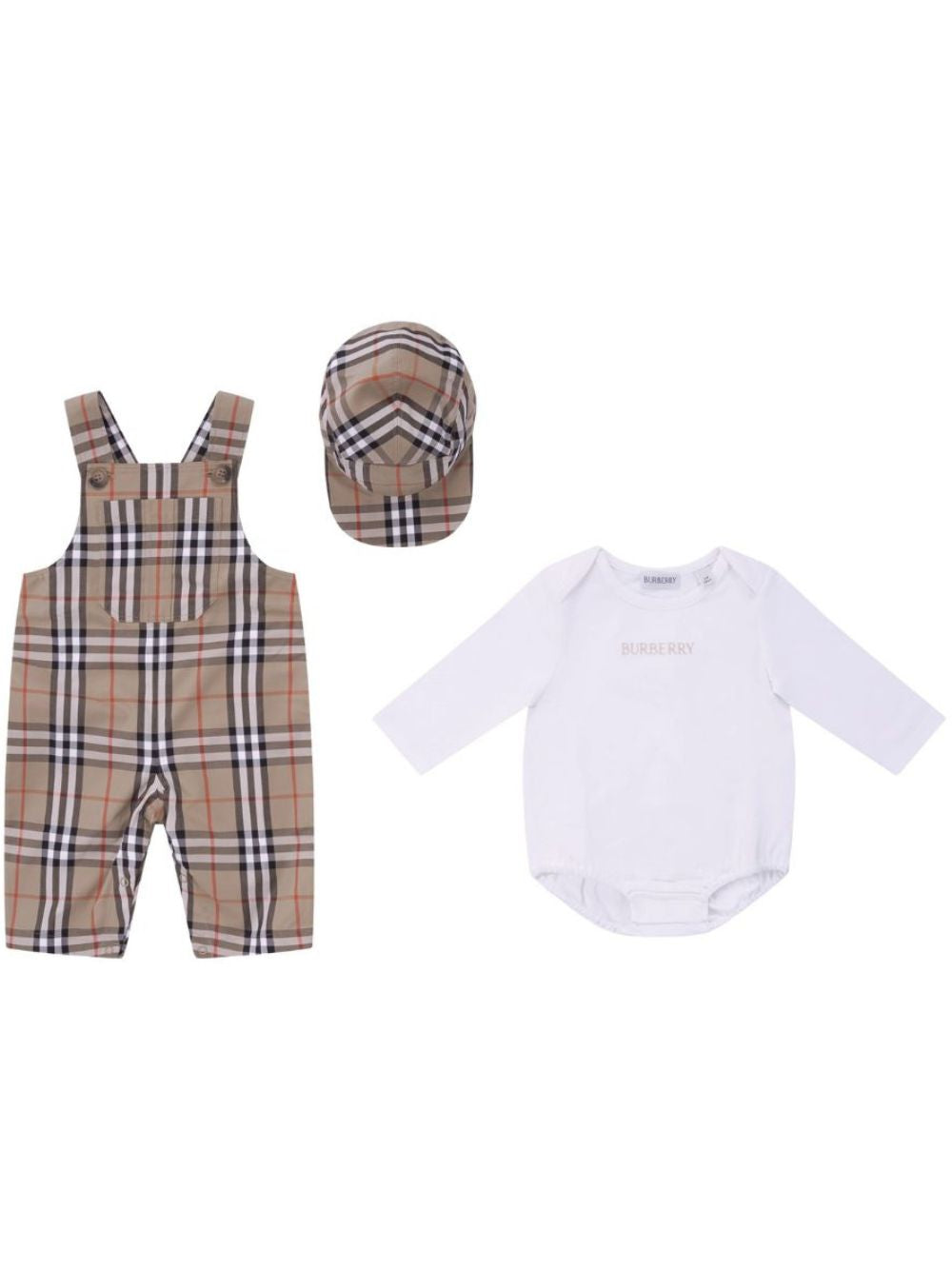 Set tre pezzi per neonato Burberry Kids beige con caratteristico motivo Vintage Check 8117965 B9368 BURBERRY KIDS 