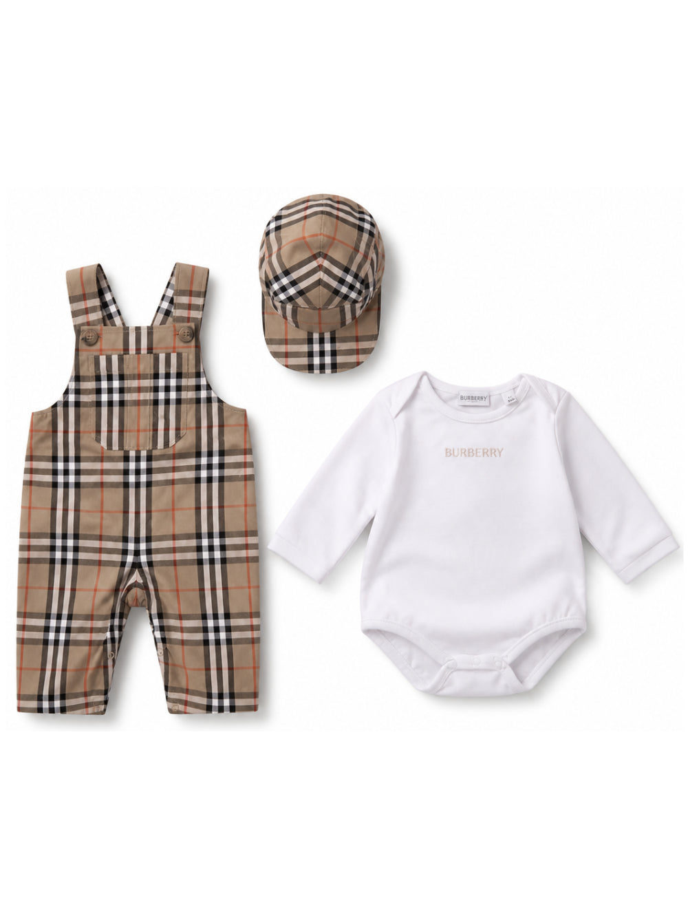 Set tre pezzi per neonato Burberry Kids beige con caratteristico motivo Vintage Check 8117965 B9368 BURBERRY KIDS 