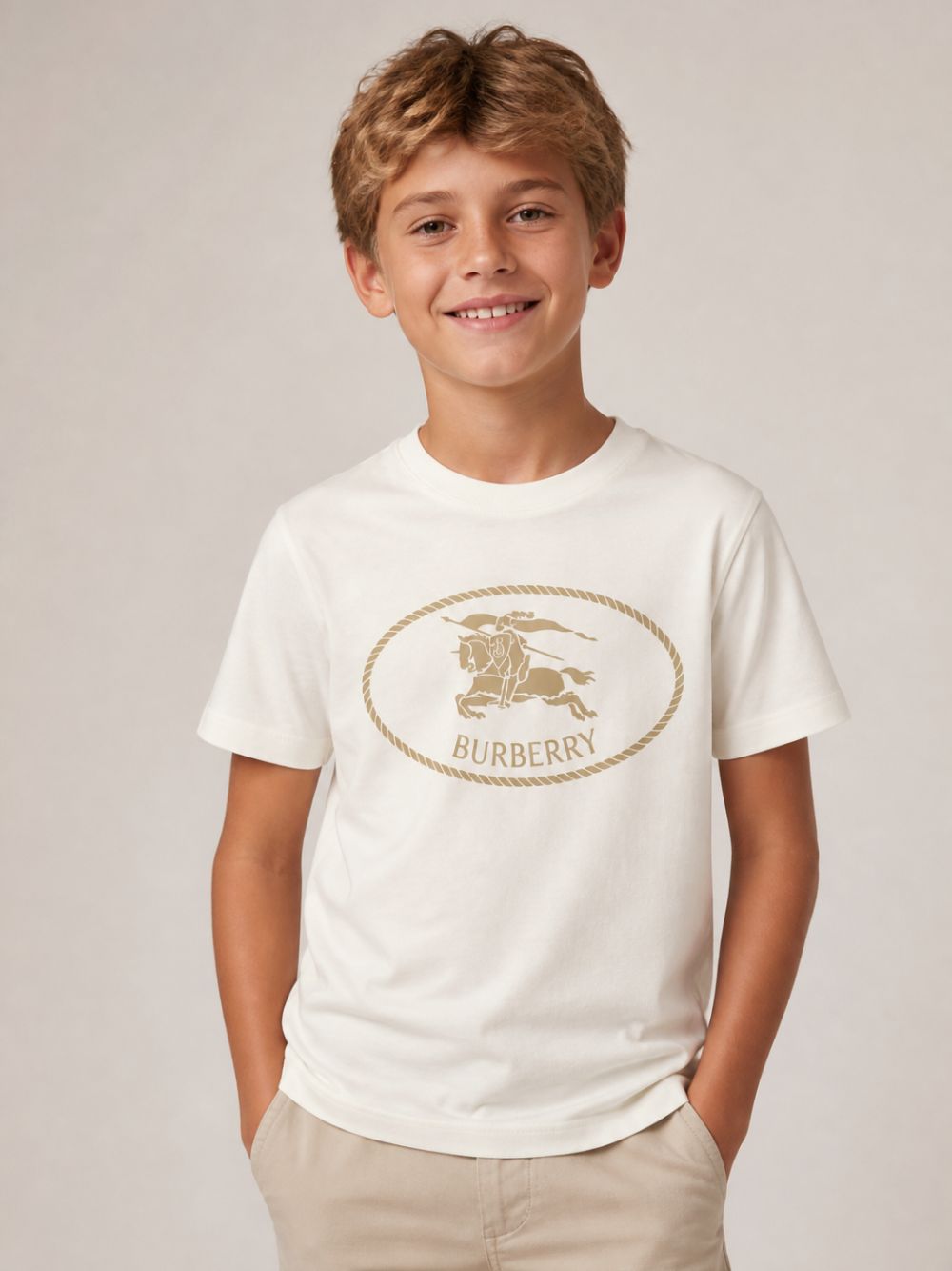 T-shirt per bambini Burberry Kids bianca con motivo Equestrian Knight 8125836 A2014 BURBERRY KIDS 