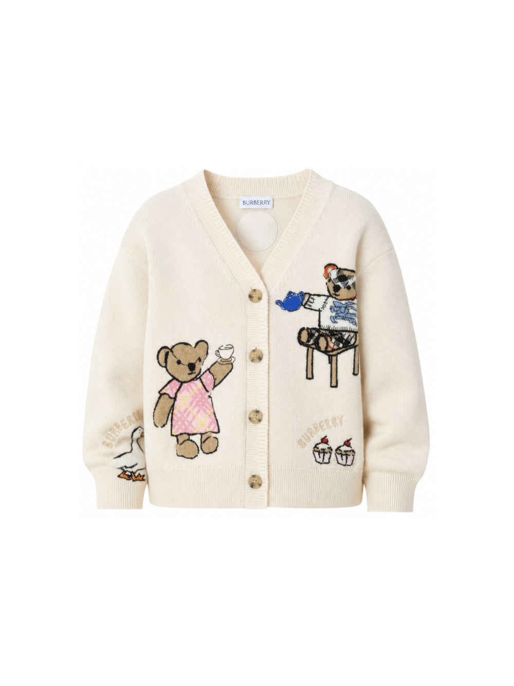 Cardigan Tea Party per bambina Burberry Kids beige con ricamo orsetti 8125916 A1452 BURBERRY KIDS 
