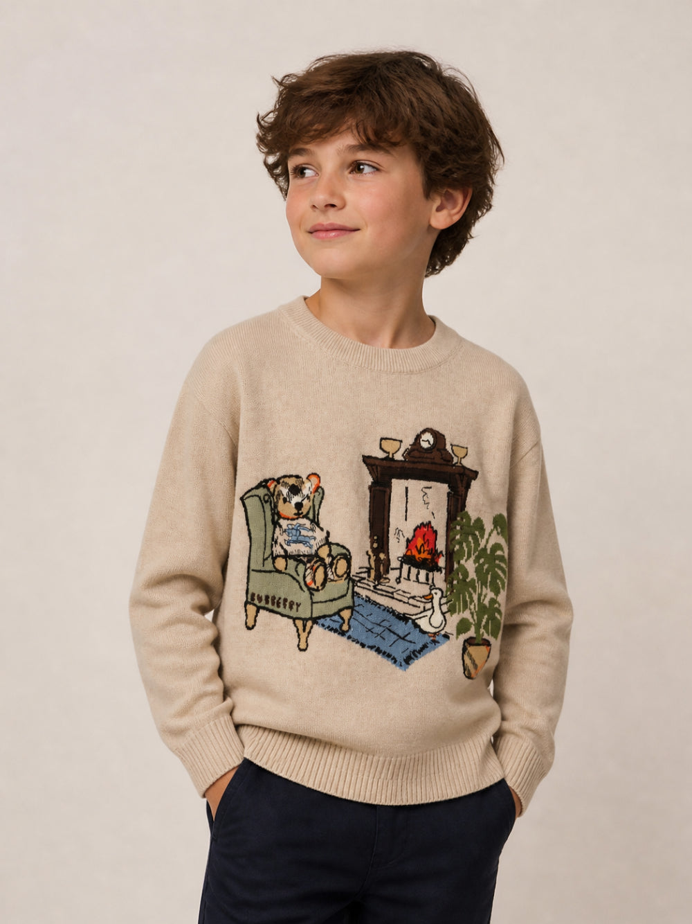 Maglione per bambini Burberry Kids beige con ricamo orsetto sul davanti 8125931 A4187 BURBERRY KIDS 