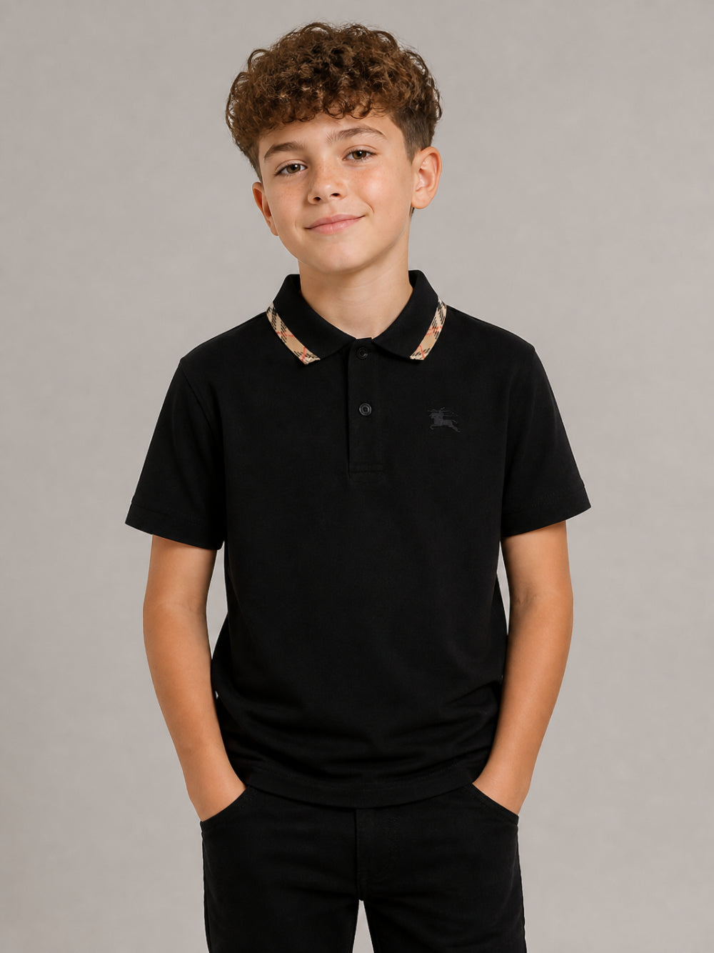 T-shirt per bambino Burberry Kids nera con dettagli con motivo Vintage Check 8126317 A1189 BURBERRY KIDS 