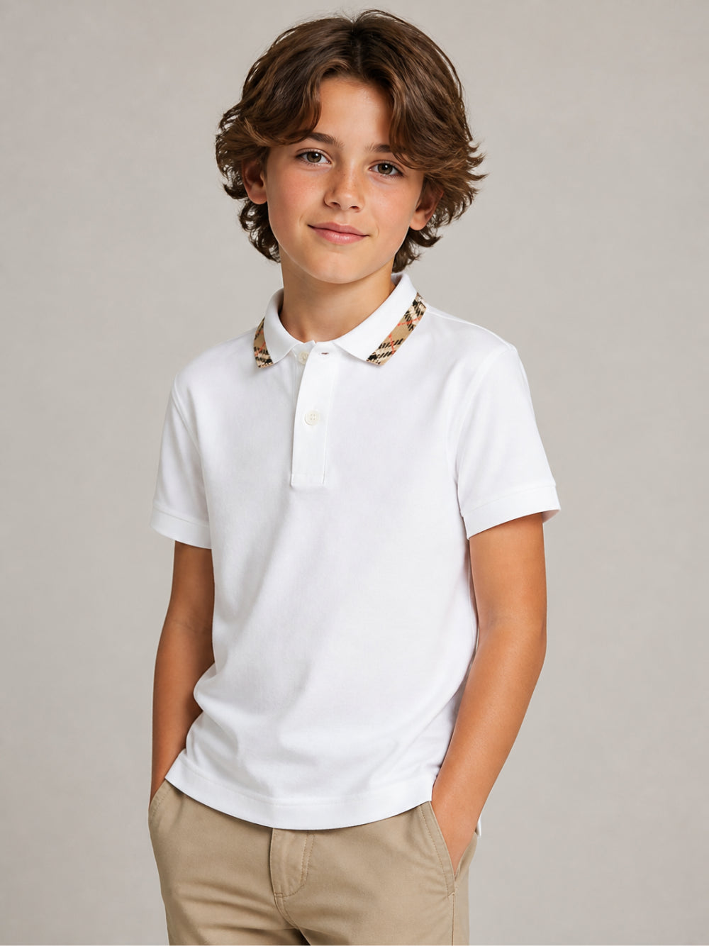 T-shirt per bambino Burberry Kids bianca con inserti con motivo Vintage Check 8126318 A1464 BURBERRY KIDS 