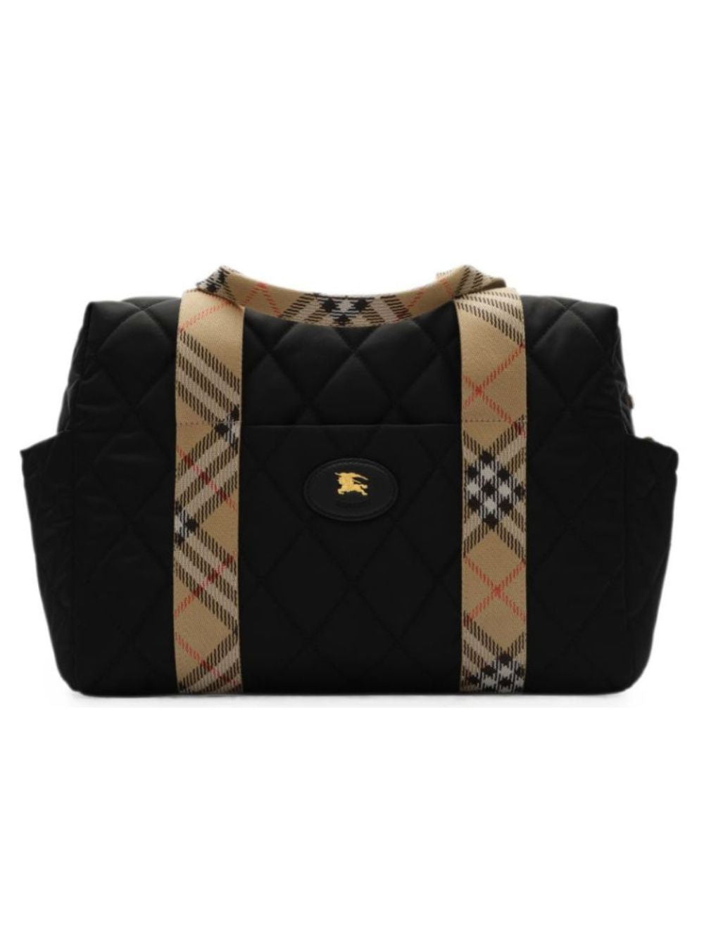 Borsa fasciatoio per neonati Burberry Kids nera in nylon trapuntato con finiture a quadri 8126771 A1189 BURBERRY KIDS 