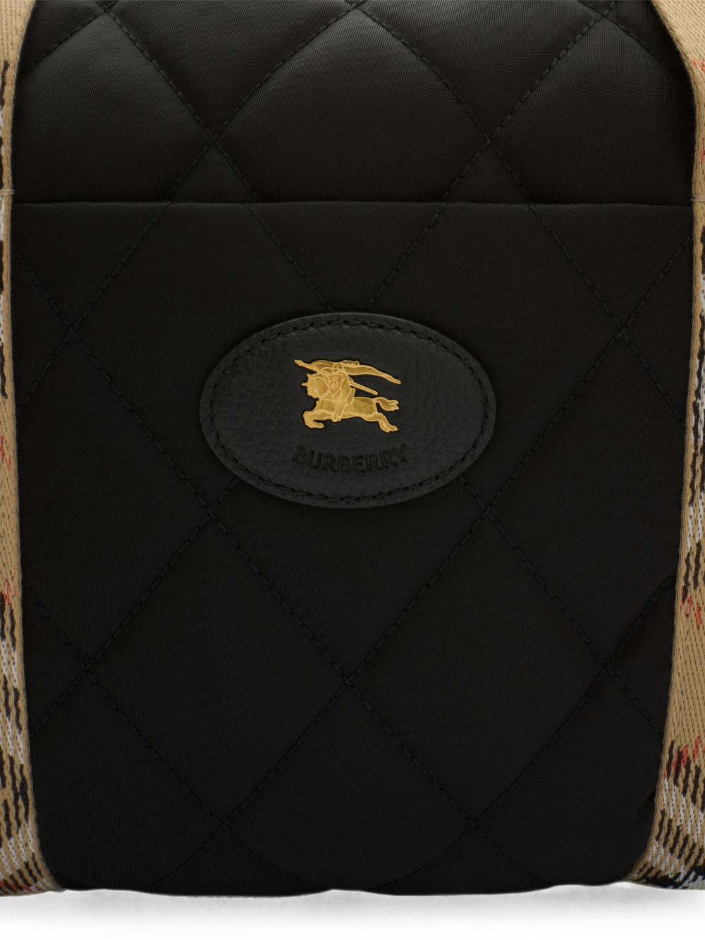Borsa fasciatoio per neonati Burberry Kids nera in nylon trapuntato con finiture a quadri 8126771 A1189 BURBERRY KIDS 