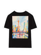 T-shirt per bambini Burberry Kids nera con motivo Shanghai Bear 8127199 A1189 BURBERRY KIDS 