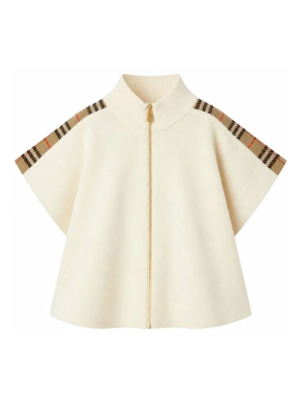 Mantella in lana per bambini Burberry Kids bianca con cerniera e finiture a quadri 8129144 A5933 BURBERRY KIDS 