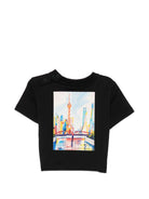 T-shirt per neonati Burberry Kids nera con stampa grafica Shanghai Bear 8129769 A1189 BURBERRY KIDS 