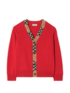 Cardigan per bambino Burberry Kids rosso con motivo Check 8130898 A4587 BURBERRY KIDS 