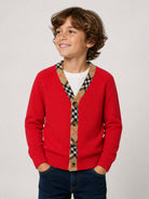 Cardigan per bambino Burberry Kids rosso con motivo Check 8130898 A4587 BURBERRY KIDS 