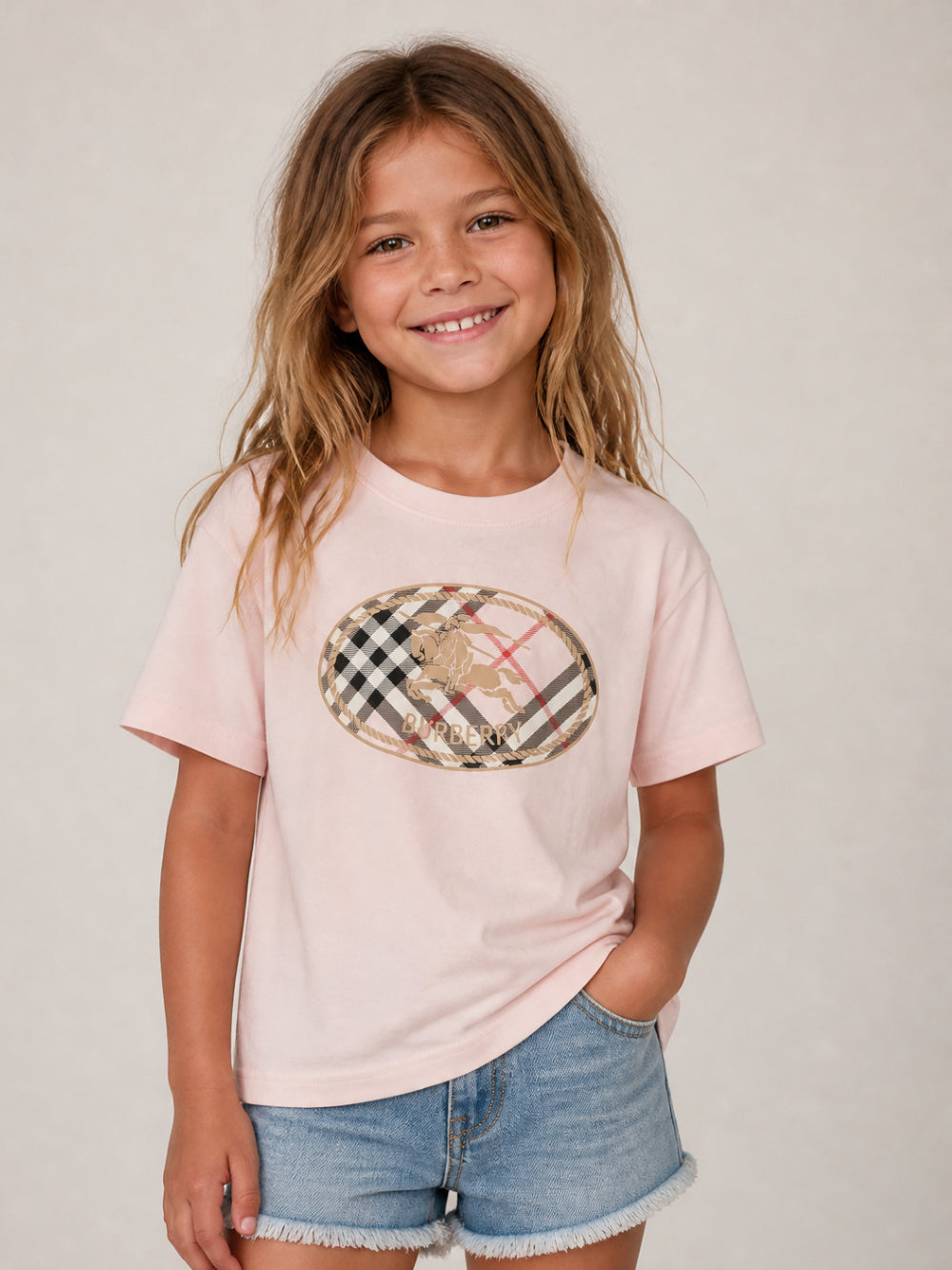 T-shirt per bambina Burberry Kids rosa con inserto con motivo Vintage Check 8131601 C2989 BURBERRY KIDS 
