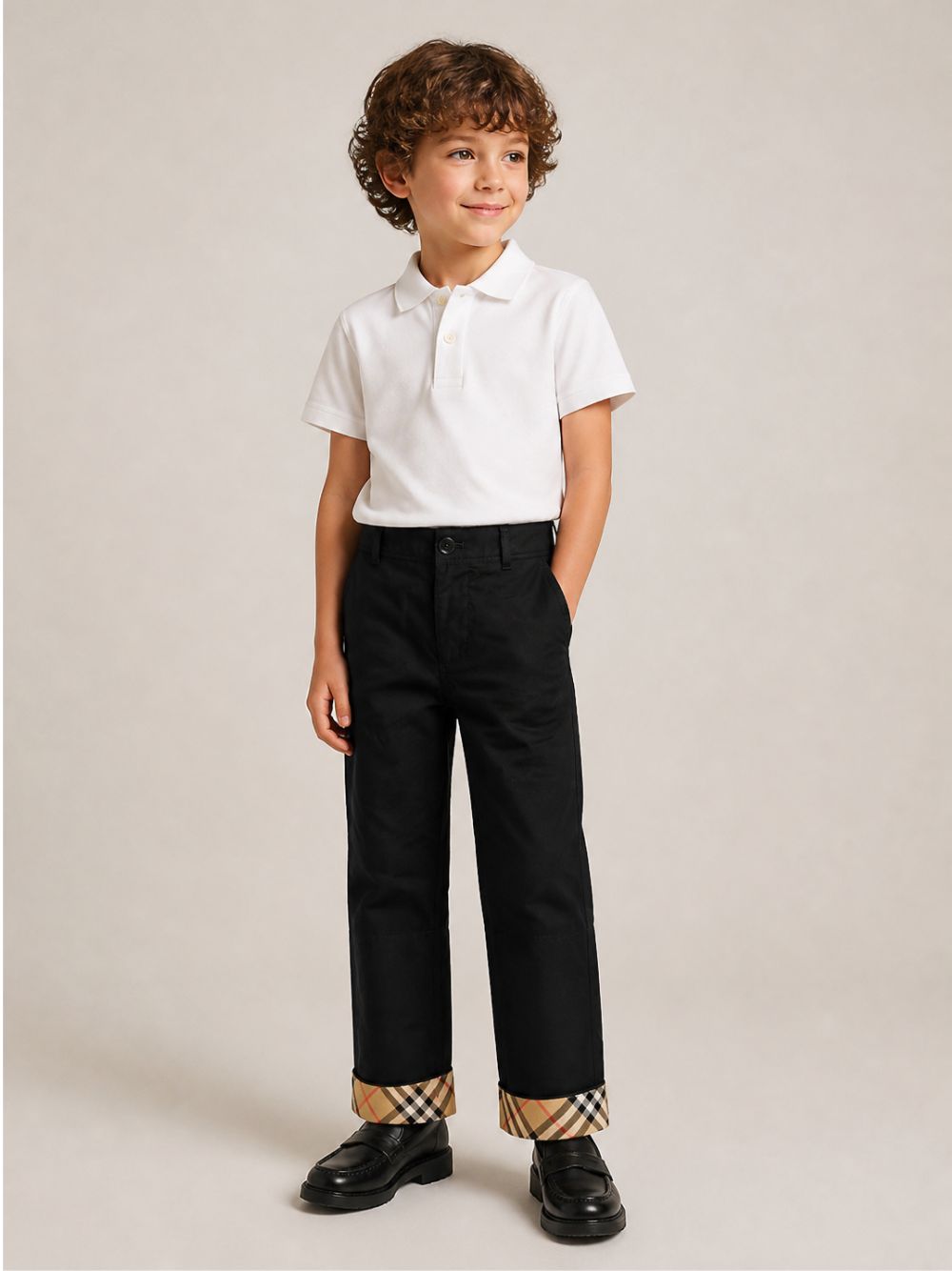 Pantaloni per bambino Burberry Kids nero con risvolto con motivo Check 8131851 A1189 BURBERRY KIDS 