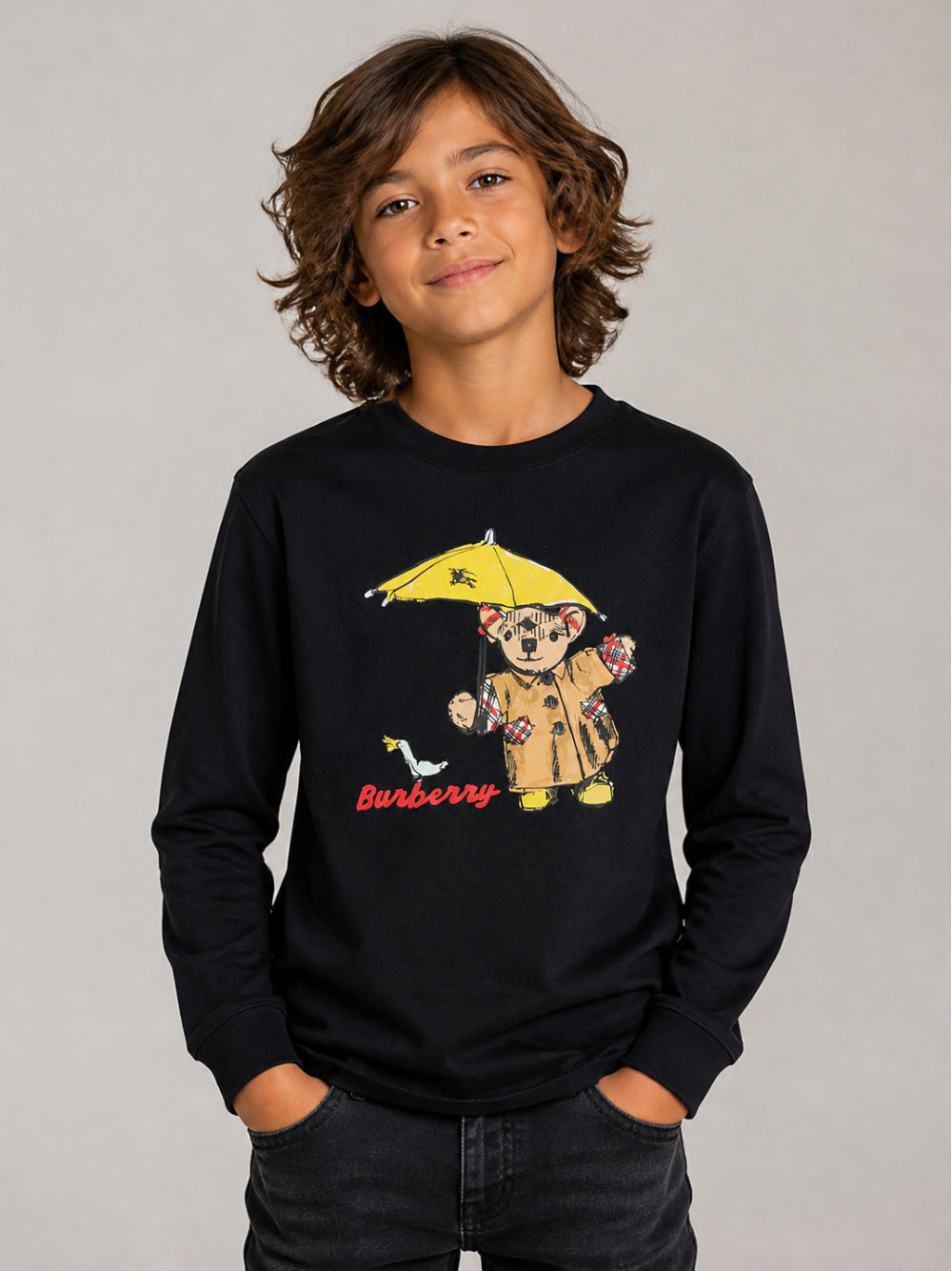 Felpa per bambino Burberry Kids nera con stampa orsetto 8131951 A1662 BURBERRY KIDS 