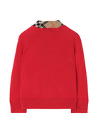 Cardigan per neonato Burberry Kids rosso con inserti con motivo Vintage House 8132215 A4587 BURBERRY KIDS 