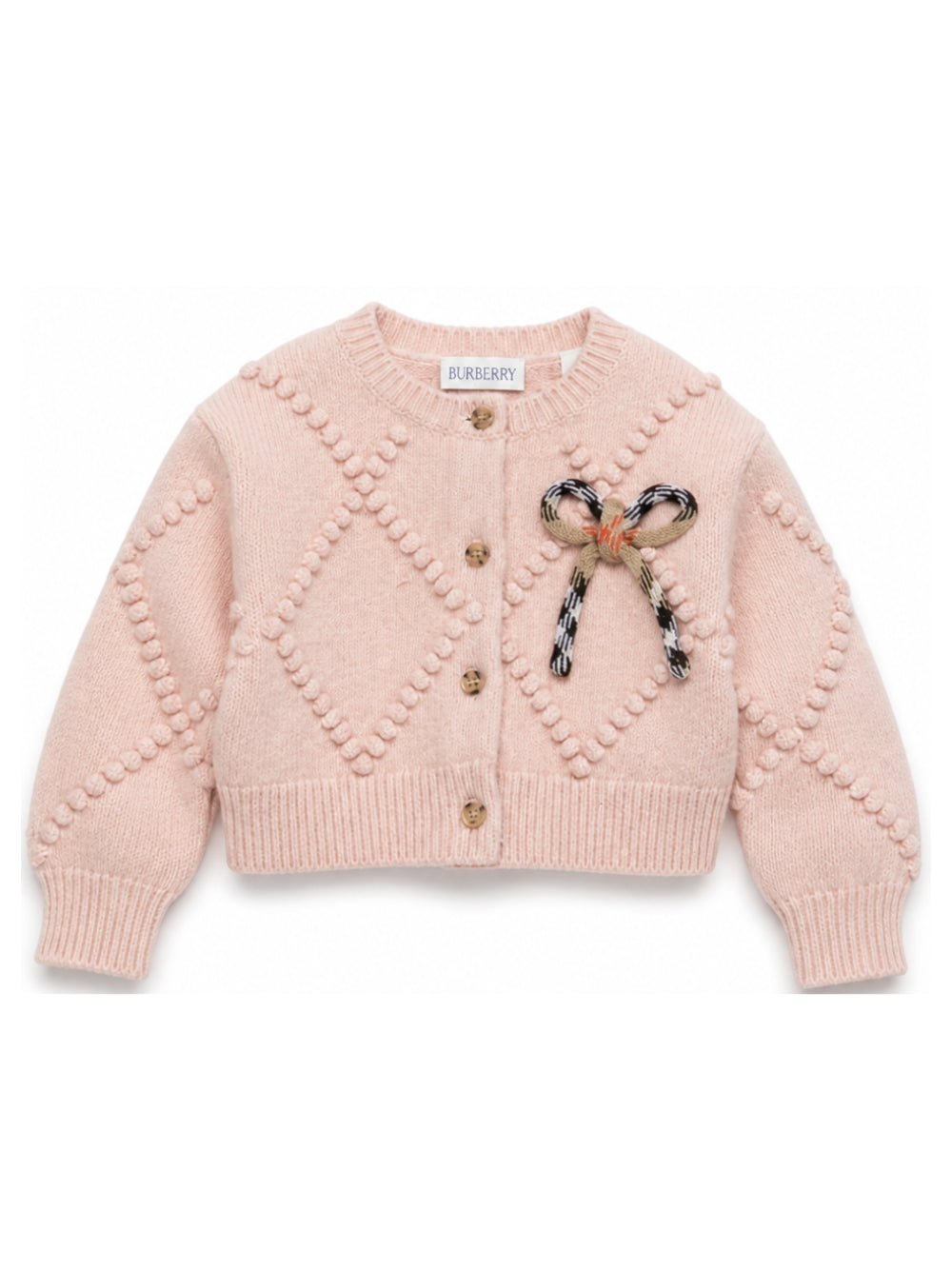 Cardigan per neonata Burberry Kids rosa con applicazione fiocco 8132225 C2989 BURBERRY KIDS 