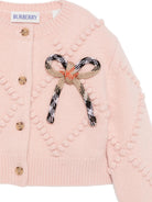Cardigan per neonata Burberry Kids rosa con applicazione fiocco 8132225 C2989 BURBERRY KIDS 