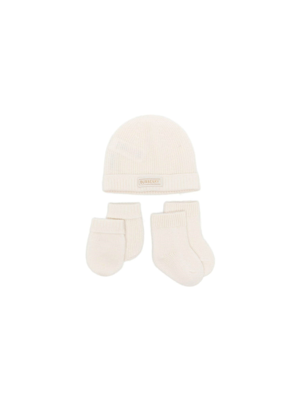 Set cappellinno muffole babbucce per neonati Burberry Kids bianco con tessuto a coste 8136388 A1452 BURBERRY KIDS 