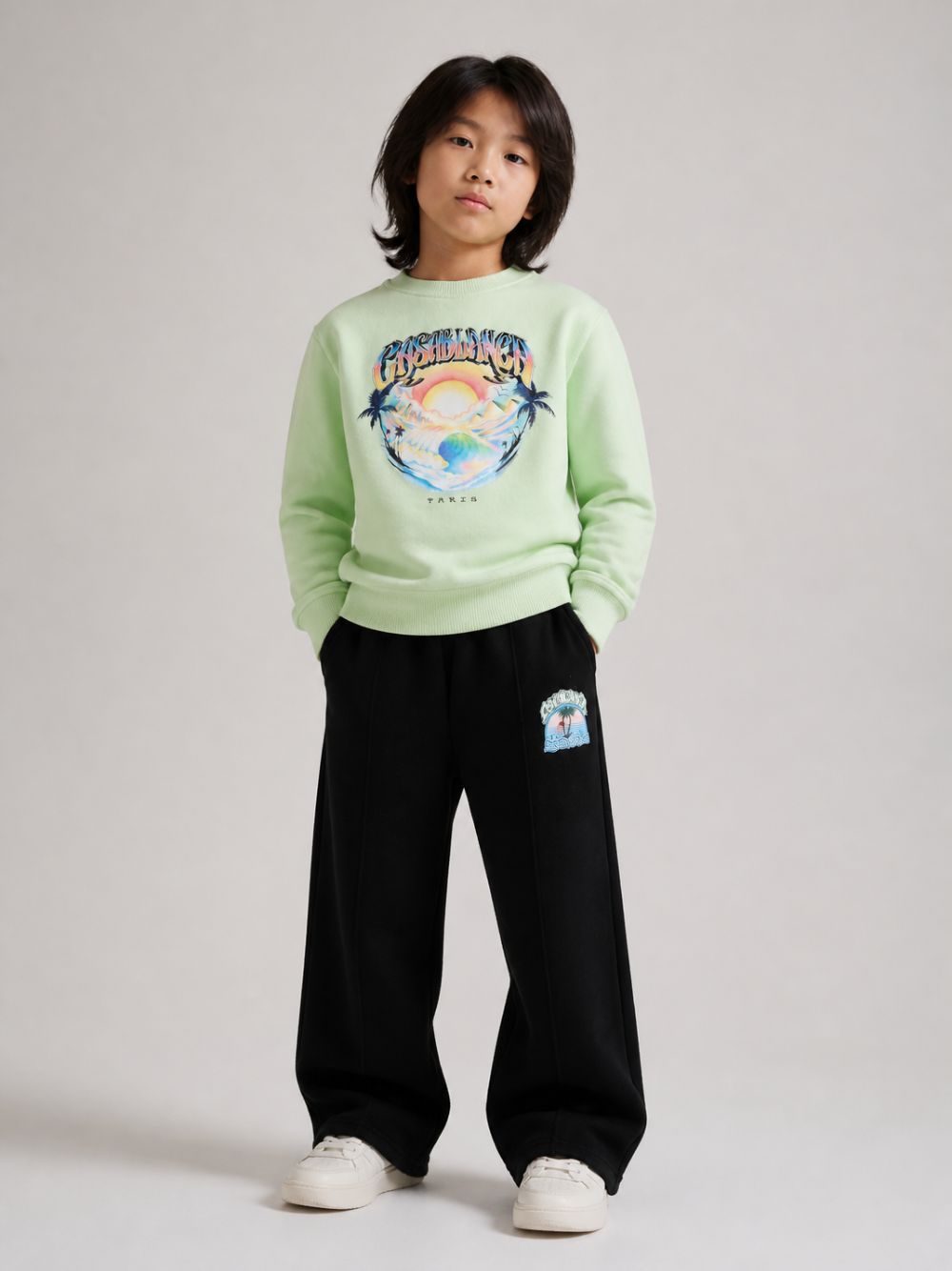 Pantaloni sportivi per bambino Casablanca Kids neri con applicazione laterale KPF26JTR26501 PALM CASABLANCA KIDS 