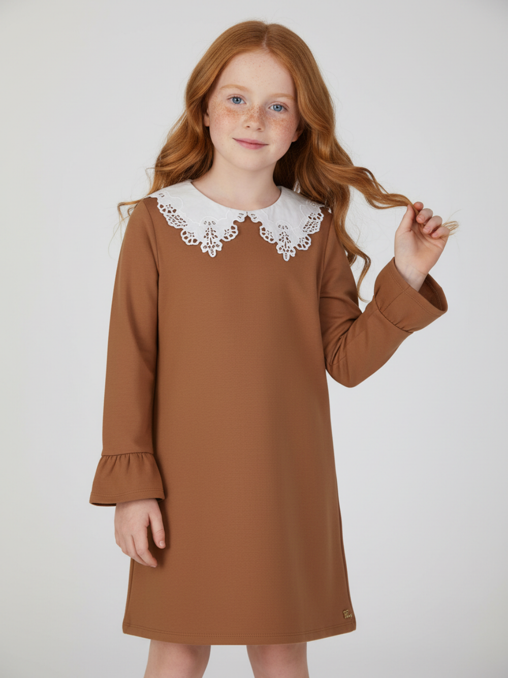 Abito per bambina Chloè Kids marrone con colletto a pizzo C21246 31F CHLOE' KIDS 